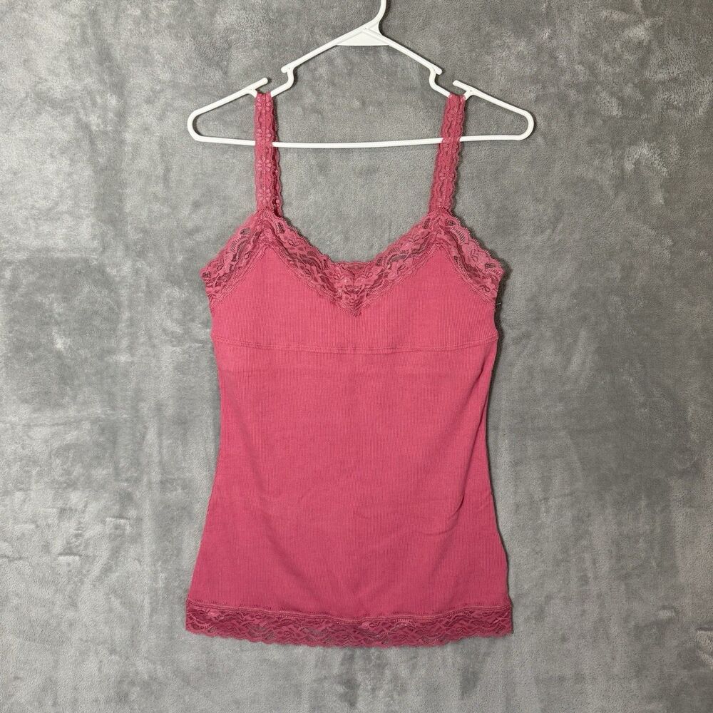 Vintage Y2K Lace Cami L Pink Fitted Built In Bra Cottage Fairy Core Lace Tank - Picture 2 of 7